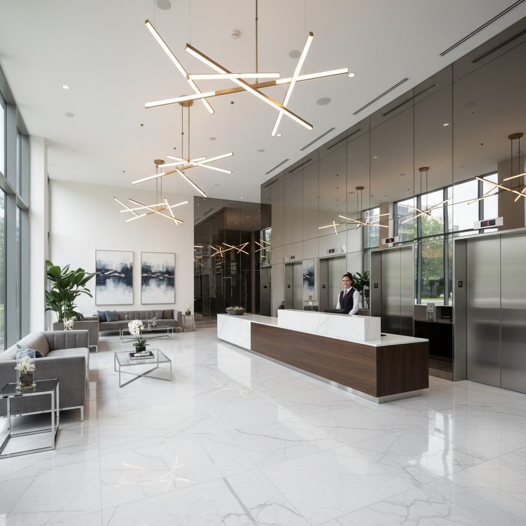 Clean condominium building lobby and common area