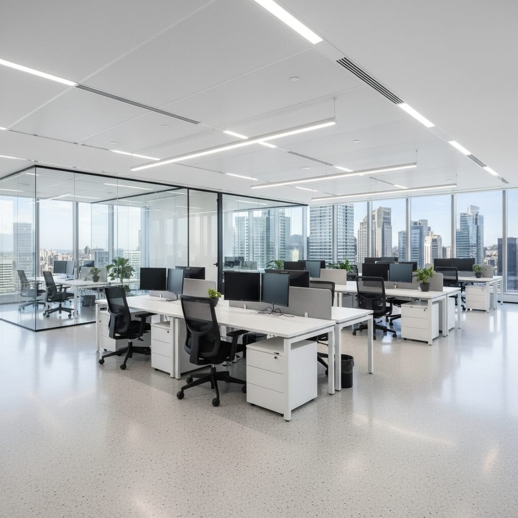 Clean modern corporate office workspace