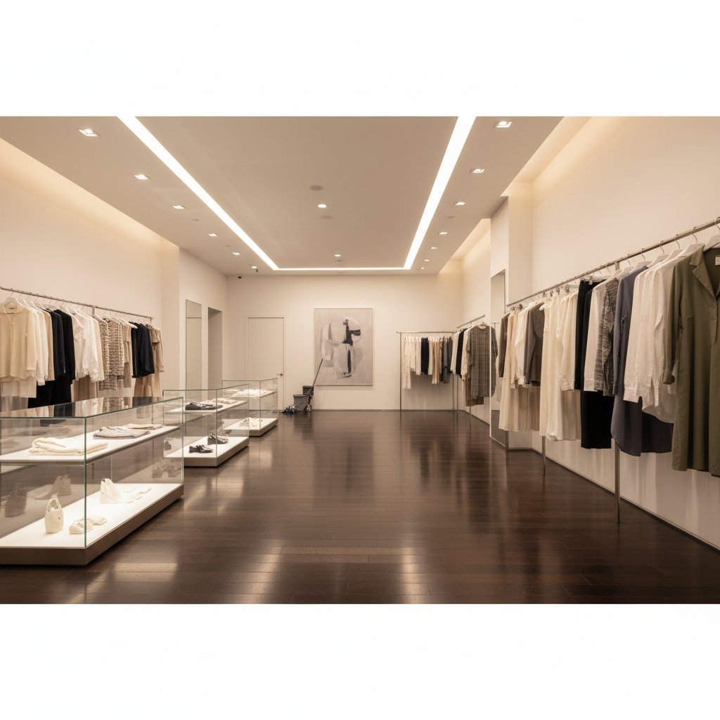 Spotless polished retail store interior after-hours cleaning